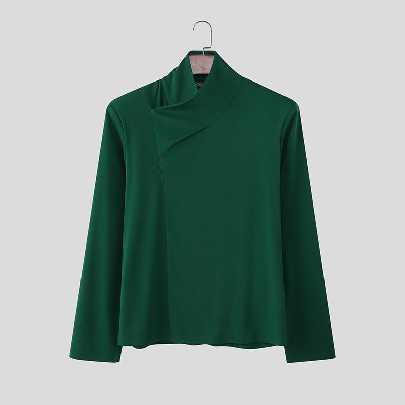 INCERUN Oversized Men's High Neck Long Sleeve Casual Loose T-shirts Tops