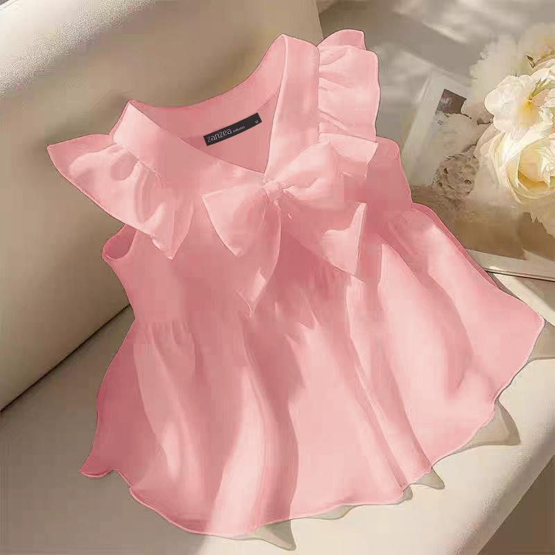 ZANZEA Women Summer V-neck Knot Ruffle Sleeveless Vests