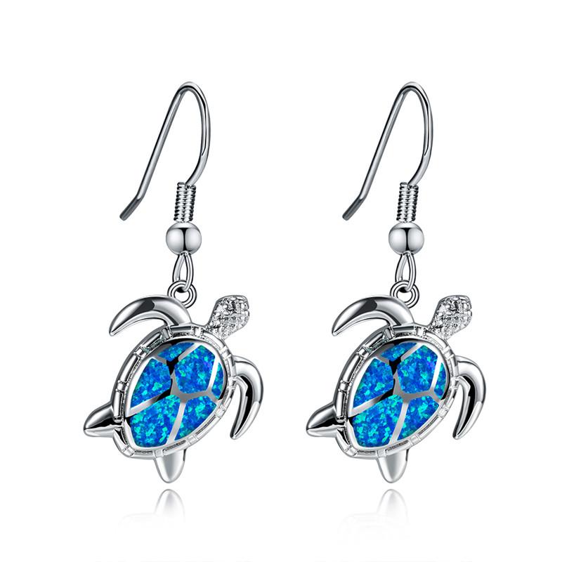 Cute Sea Turtle Stud Earrings For Women Fashion Imitation Blue Fire Opal Stud Earrings For Women Wedding Band Jewelry Gifts