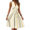Women's Summer Fashion Solid Color V-Neck Wooden Ears Waist Waist Vacation Casual Dress