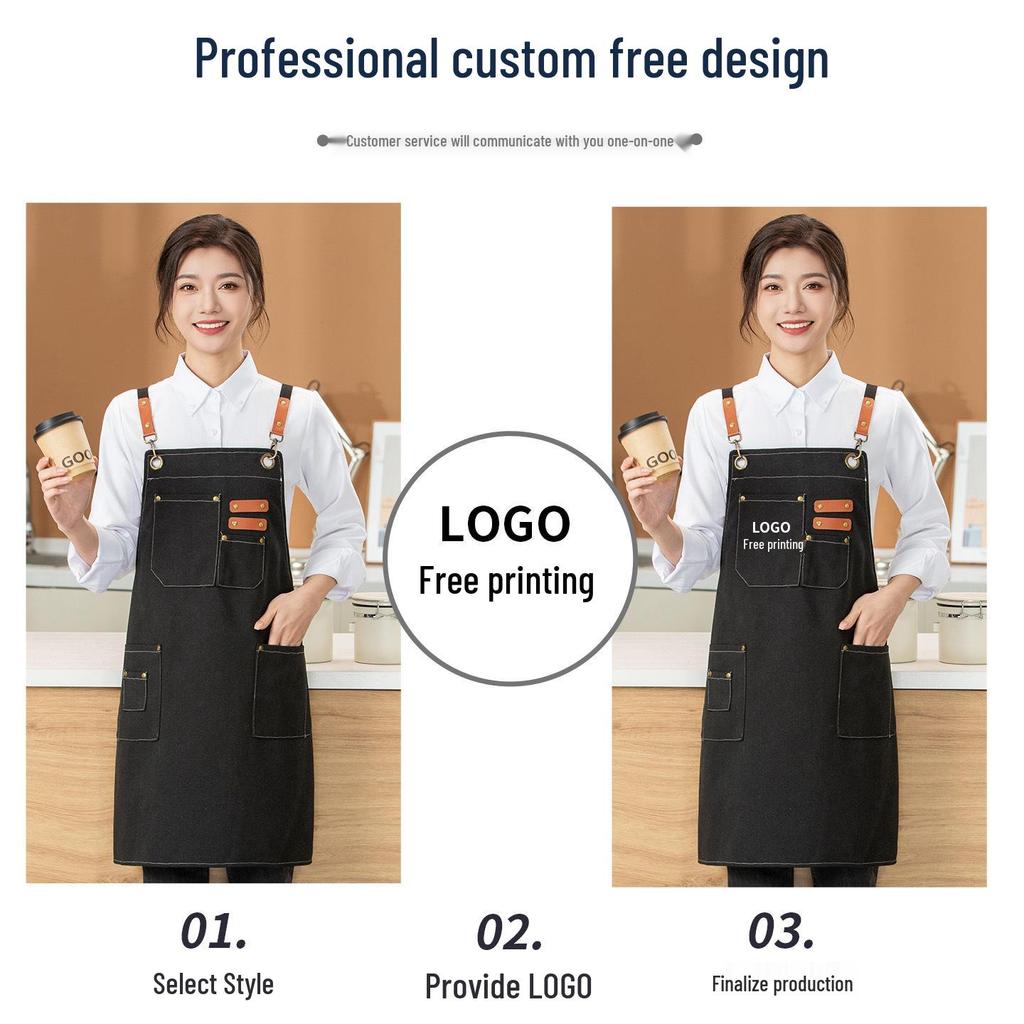 Custom Waterproof Washable Denim Apron for Women - Nail Art, Baking, Coffee, Milk Tea Shop, and Barber Use