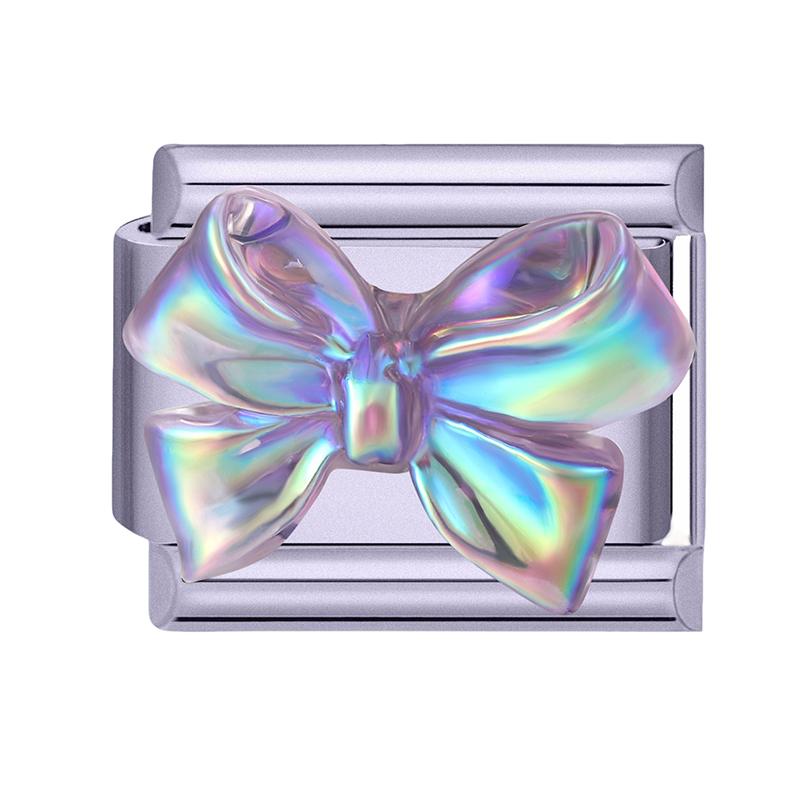 Y2K Purple Series Bow Candy Heart Flower Shiny Italian Charm Links Fit 9MM Stainless Steel Bracelet Girls' DIY Making Jewelry