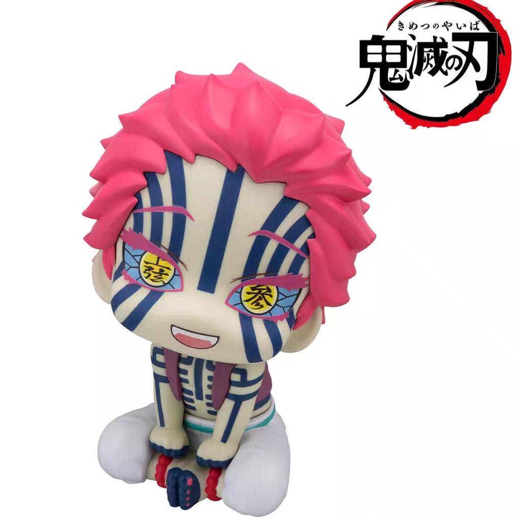 Demon Slayer Akaza Anime Figure - Upper Moon Three Collectible Movable Head Joint, Chibi Cute Pose Anime Statue for Desk Display