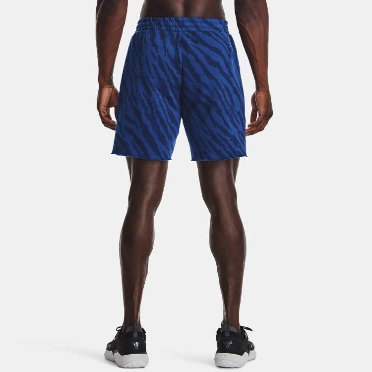 Under Armour Project Rock Printed Fleece Shorts Men Bottoms Phantom-Blue 1377445-471
