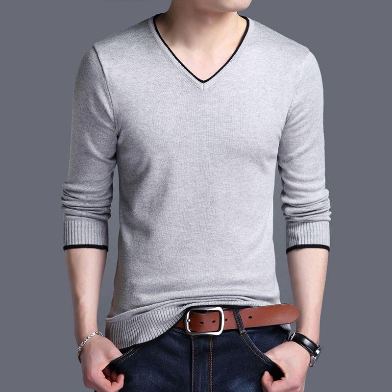 2023 Autumn and Winter Korean Edition Fashion Trend Simple Thin V-neck Long Sleeve Casual Loose Oversized Men's Knitted Sweater