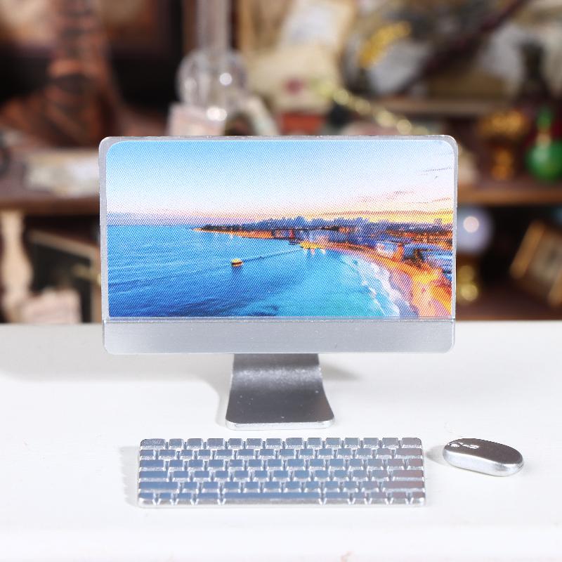 

Dollhouse Mini Laptop Computer Keyboard Mouse Kit Dollhouse Office Study Room Decor Accessories Micro Scene Pretend Play Toys