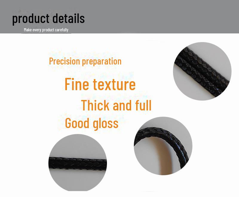 Korejská černá voskovaná šňůra, 1,0 mm-3 mm, Ručně vyráběná DIY pro náramky a náhrdelníky