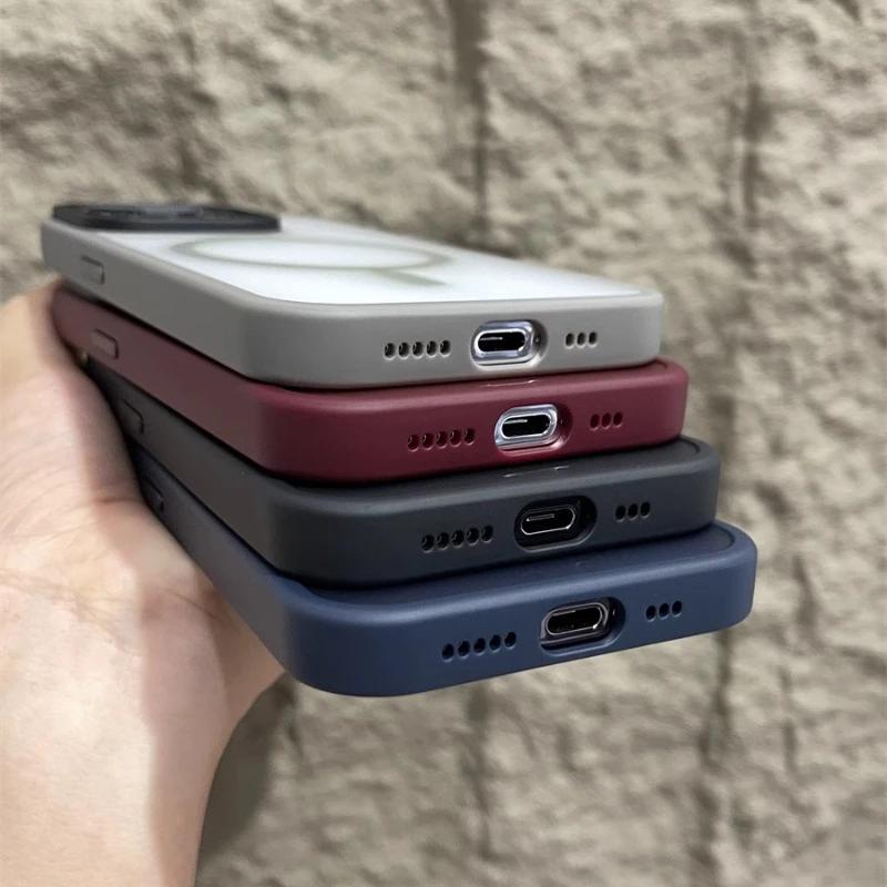 Matte Magnetic Phone Case For Air 17 16 15 14 12 11 13 Pro Max Plus For Magsafe Wireless Charging Protect Cover