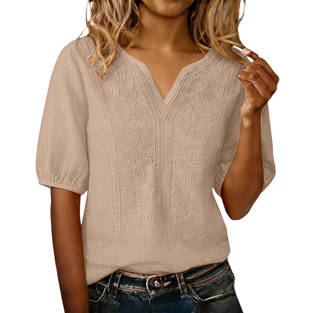 Women’s Fashion -Colour Cotton-Linen Boho- Retro Casual T-Shirt