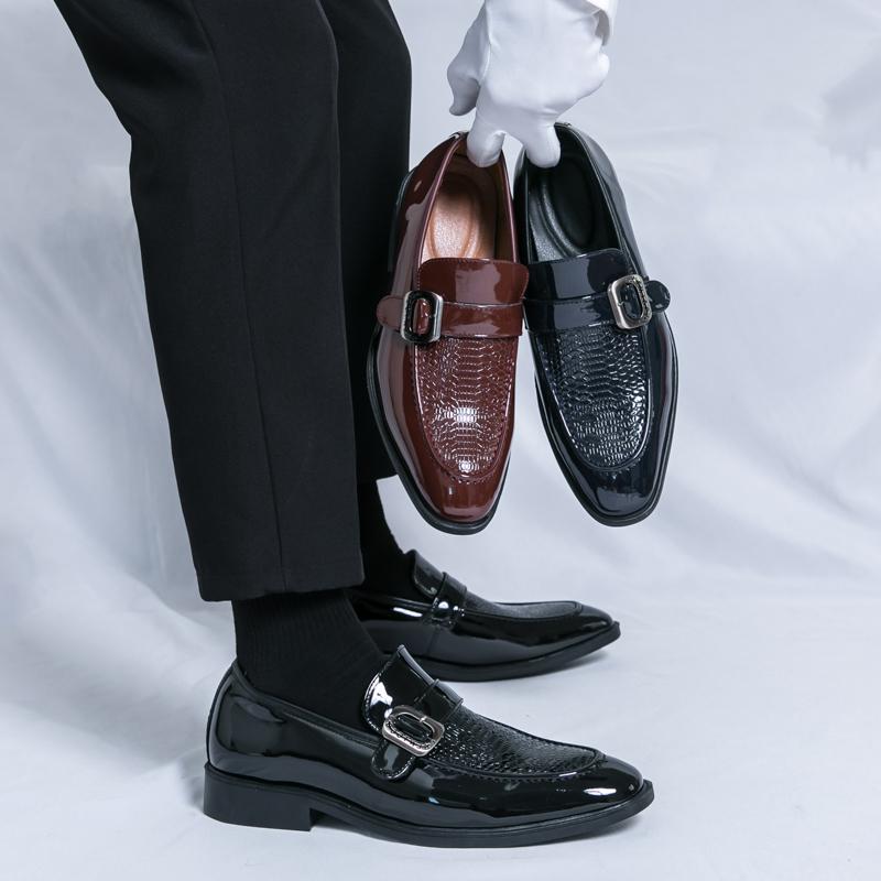 Loafers Men Patent Leather Fashionable Buckle Leather Shoes One Foot Business Classic Formal Shoes Gentlemen Shoes Sizes 38-46
