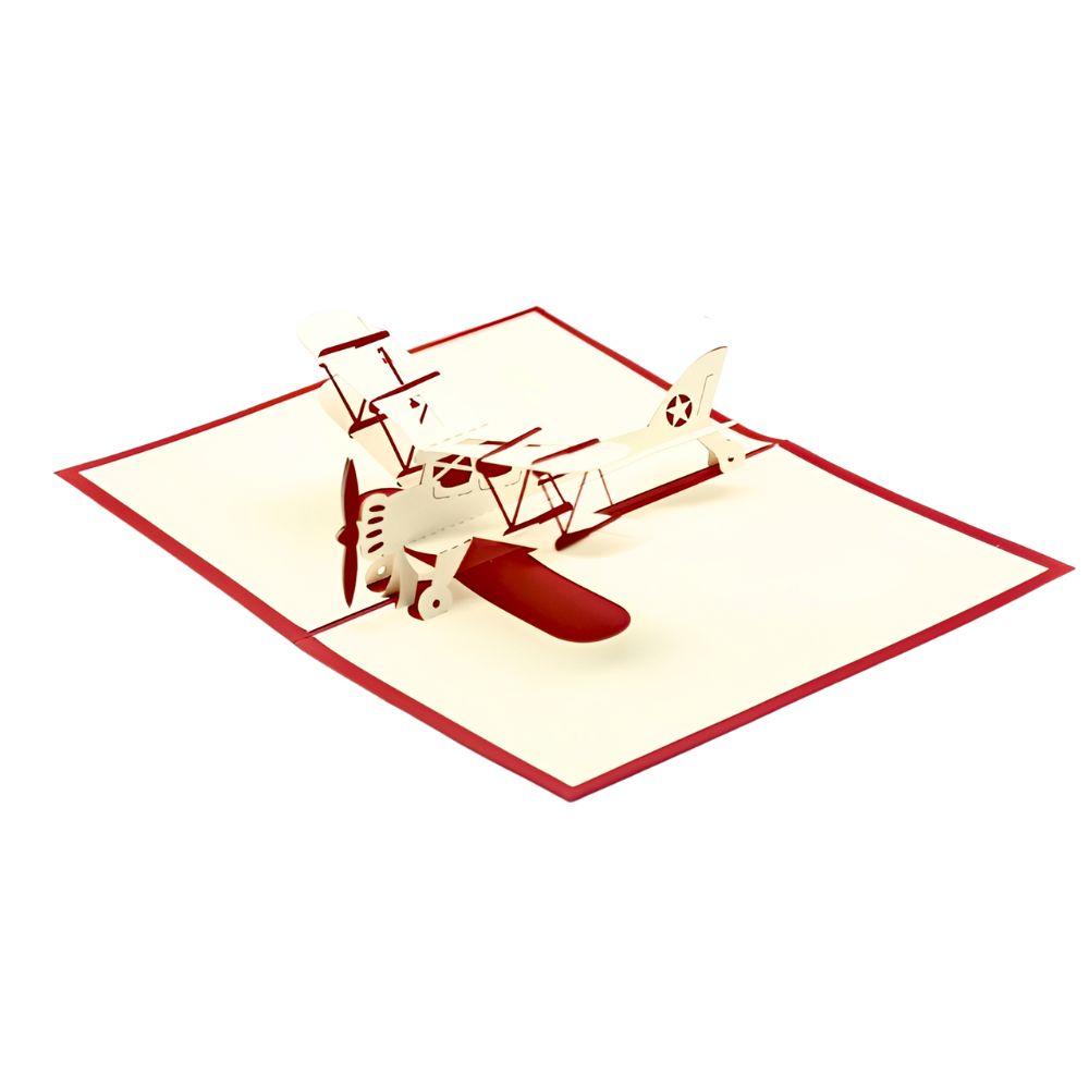 

1pc Paper 3D Aircraft Greeting Card Red & Blue Vintage Small Airplane Cartoon Creative Model Thanksgiving Birthday Gift YMY