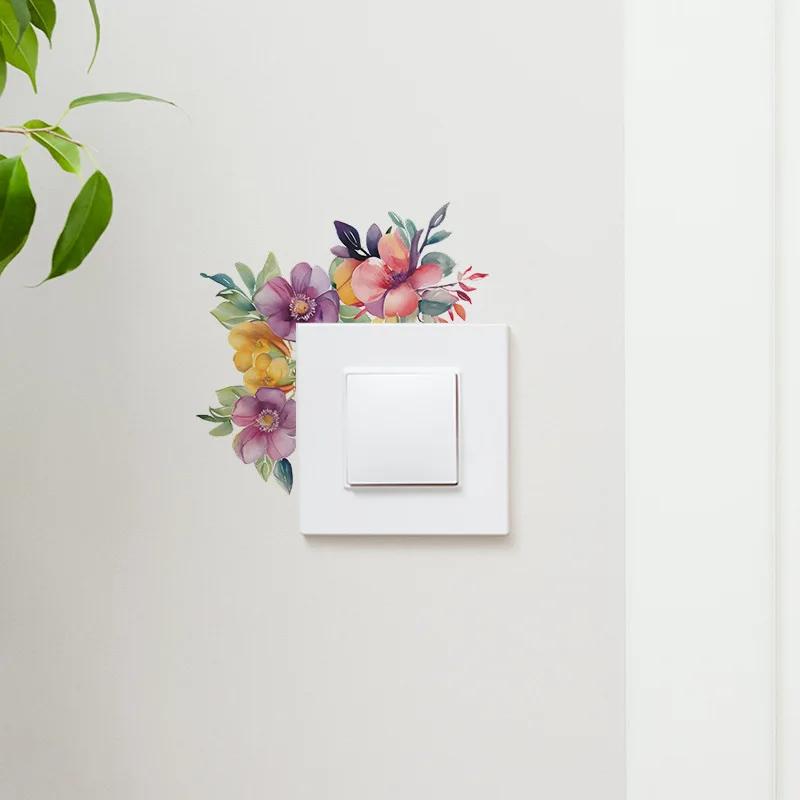 1pc Romantic Beautiful Flowers Children's Room Bedroom Home Decoration Switch Wall Sticker Self-adhesive Wallpaper