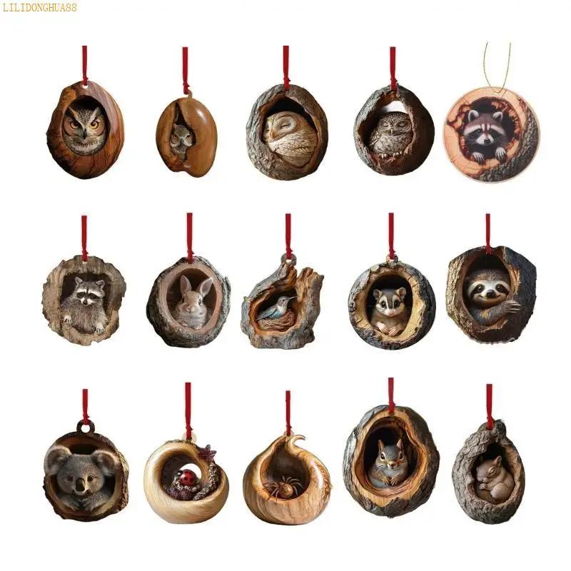 K1AE Festival Owl Styles Christmas Tree Hanging Ornament Craft of Sturdy 2D Acrylic Accessory for Home Decoration Use