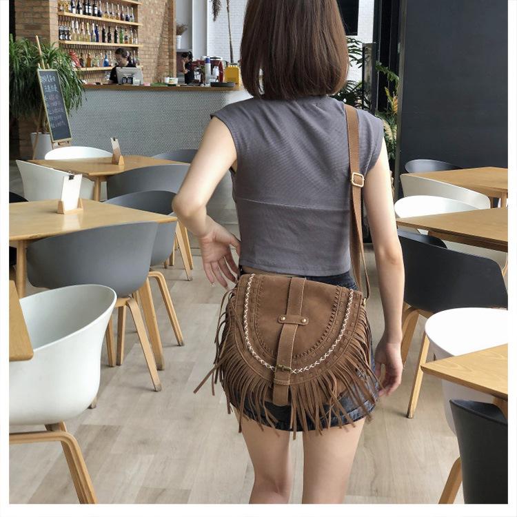 Tassel Bag Brown Retro Western Denim Bag Niche Ethnic Bohemian Messenger Bag Women's Trendy Shoulder Bag