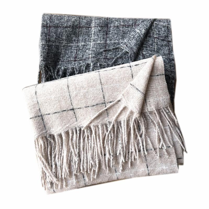 Soft waxy and thick plaid imitation cashmere scarf for women, warm fringed shawl in winter, couple scarf tide