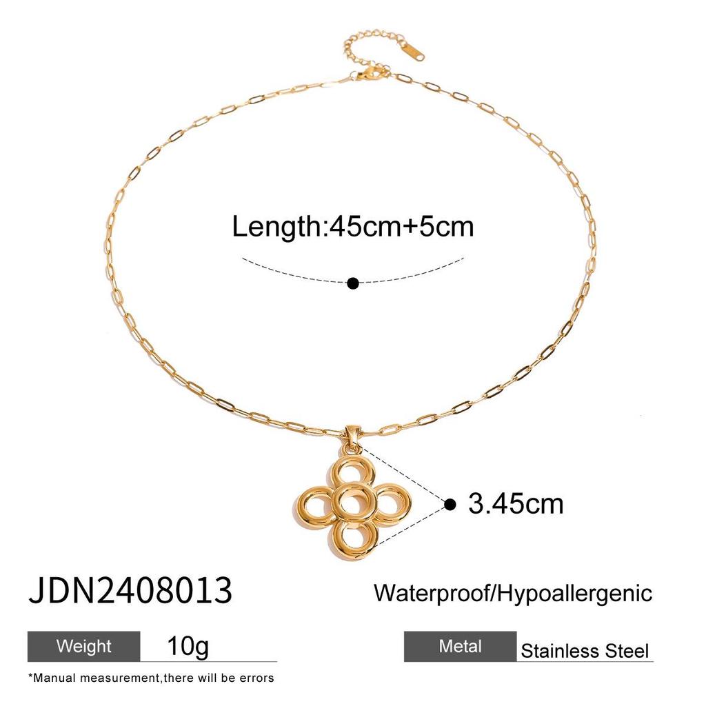 18K Gold Stainless Steel Flower Pendant Necklace - Trendy, Versatile, Non-Fading Jewelry