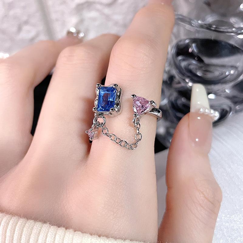 Chain Texture Color Zir*****Pen Ring Women'S Personality Fashion Niche Design High-End Ring Index Finger Ring