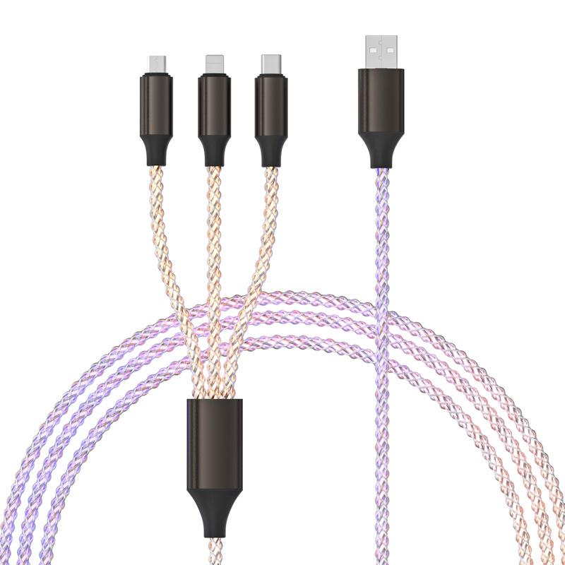 Colorful RGB Gradient Fast Charging 3-in-1 Data Cable with Running Light - Perfect Gift