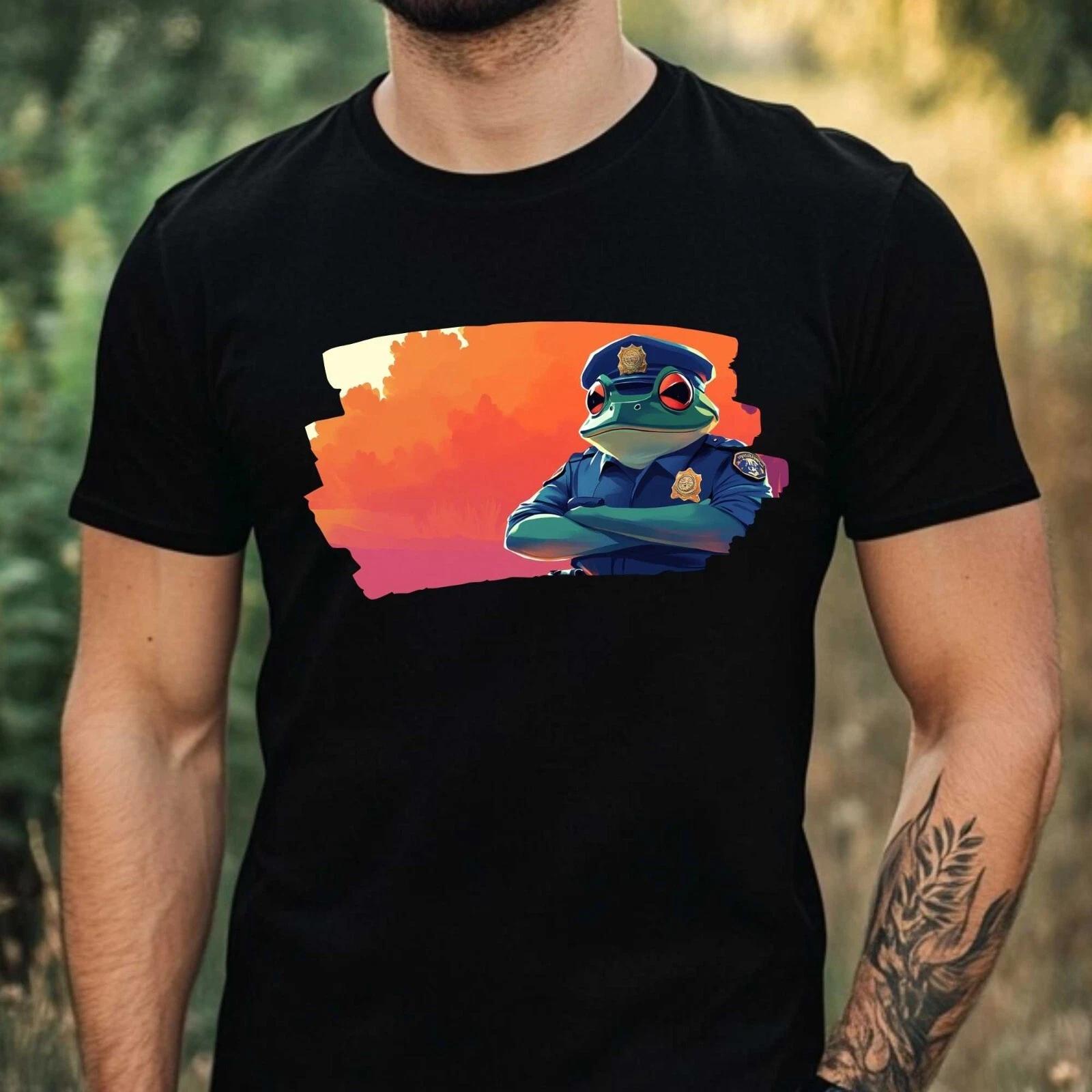 T-Shirt Herren Frosch als Polizist Motiv Baumwolle Größe XS bis 5XL XXXXL