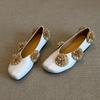 Cowhide Version~ French Retro Flower with Skirt Square Head Flat Sole Single Shoes Women's Shallow Mouth Shoes One Pedal Small Leather Shoes