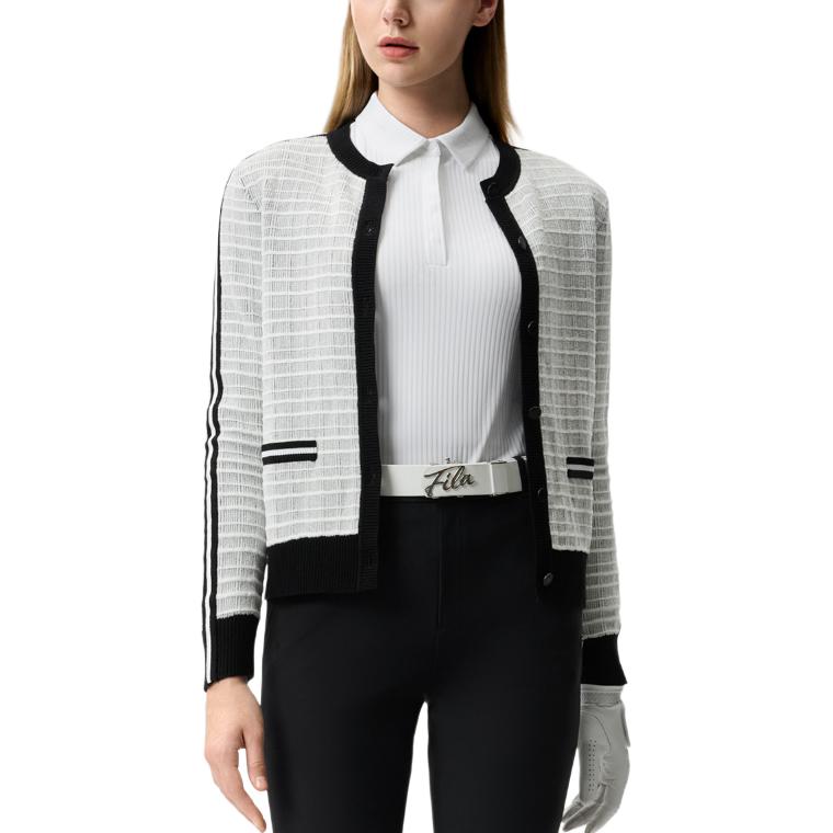 Fila Golf Series Striped Fashion Versatile Cardigan Sweater Women Sweater Jade-White A11W515410F-WT