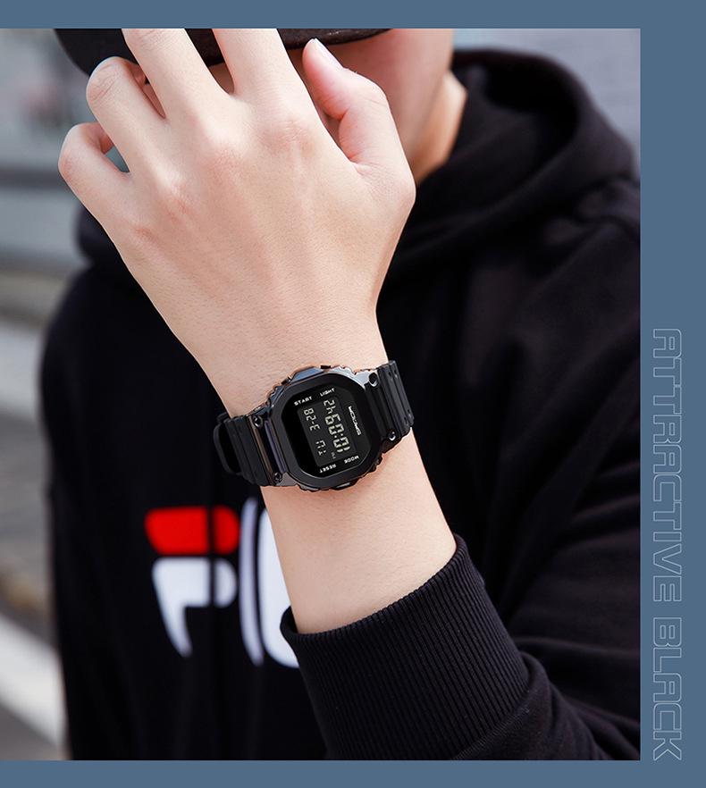 Sanda Couple's New Lift-Hand Light Digital Square Wristwatch