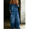 Damen schulterfrei 3/4 Ärmel Denim Jumpsuit Locker Weiter Bein Lange Hose Mit Taschen Vintage gewaschen Knopfleiste Jean Einteiler Overall