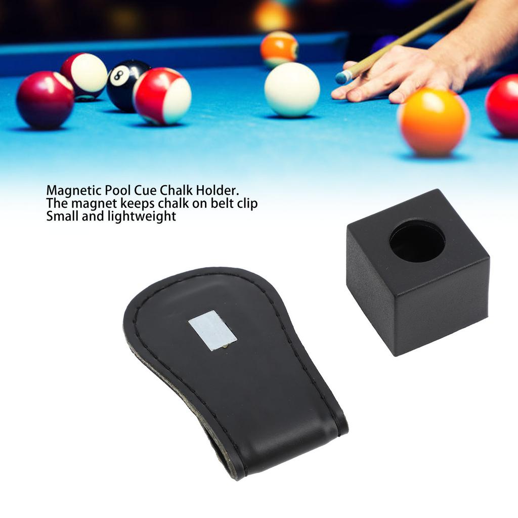 Magnetic Pool Cue Chalk Holder with PU Leather Belt Clip Billiards Accessories Easy Set Up