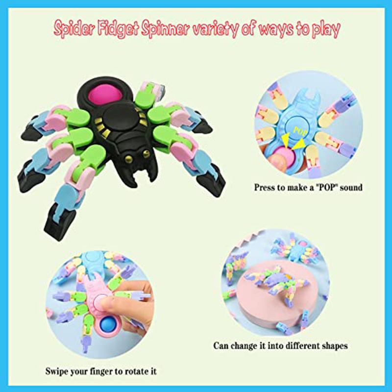 Transformable Chain Spider Fidget Spinners Funny Stress Relief for ADHD Autism Sensory Fingertip Toys Adult Kids Gifts