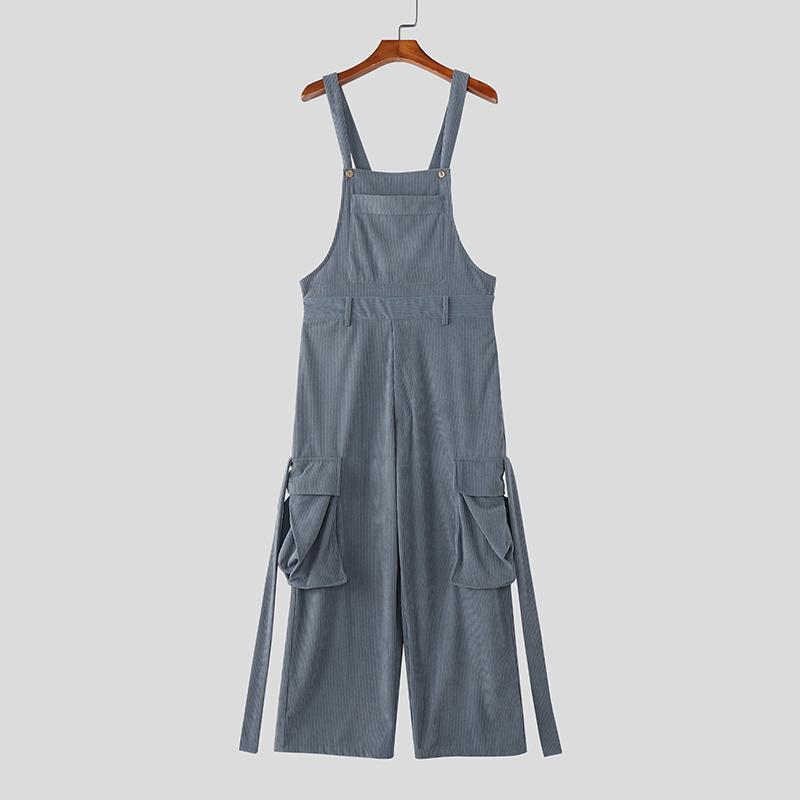 

INCERUN Men Suspender Drop-crotch Corduroy Jumpsuits Long Baggy Cargo Overalls Dungarees 4XL