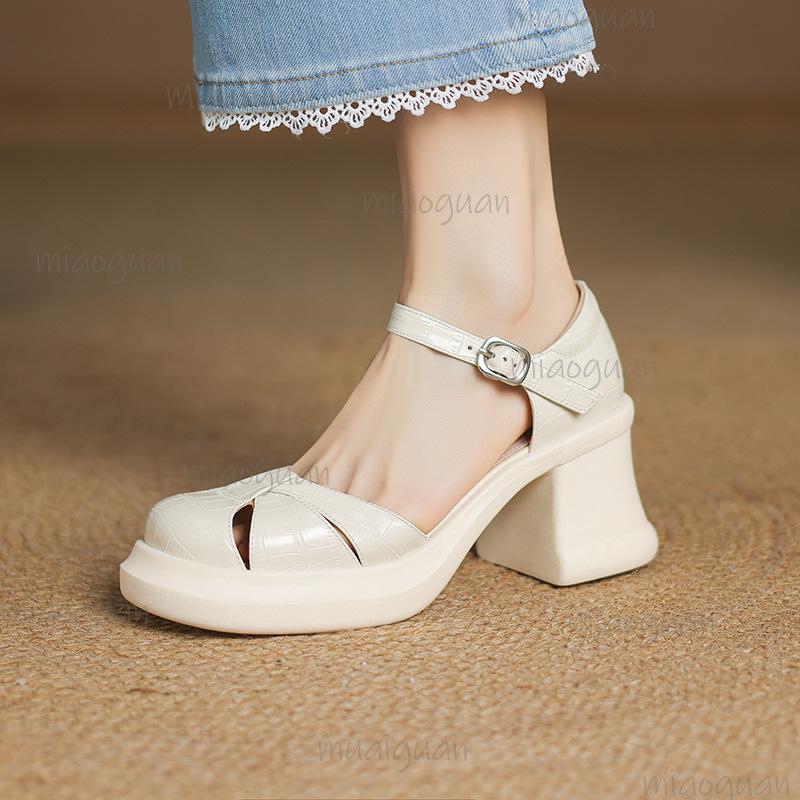 Cover Toe Sandals for Women 2025 New Summer Hollow Out Women's Shoes Thick Sole Chunky High Heeled Sandals Sandalias De Mujer