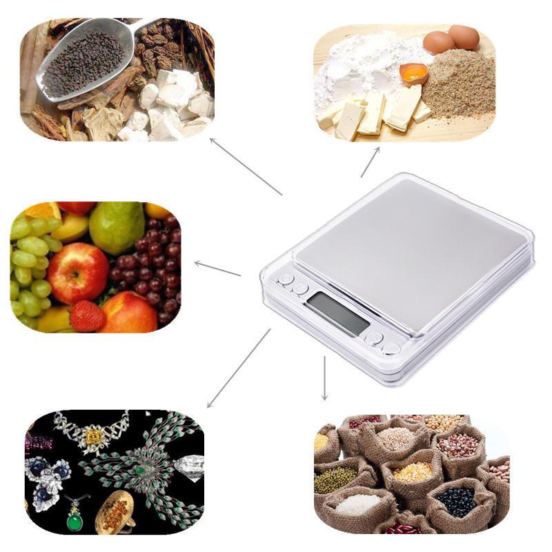 Balance Numérique Balances Électroniques 3kg 0.1g Étui de Poche Balance à Bijoux Balance Alimentaire de Cuisine Argenté Avec 2 Plateaux