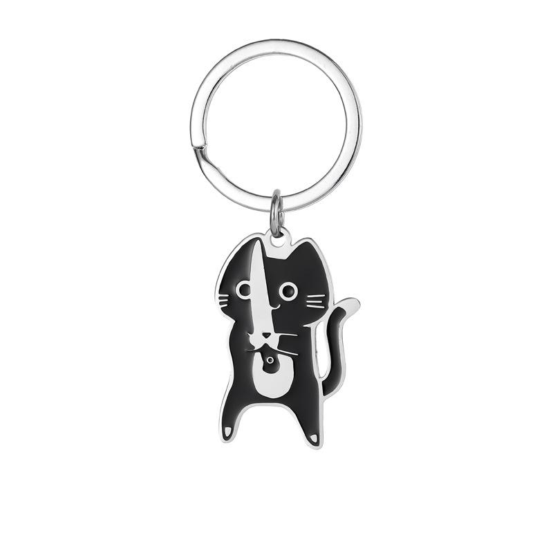 Steel Key Pendant Backpack Car Key Ring Black Small Knife Cat Hanging Jewelry Decoration Cute Cat Funny Y2K Keychain  Handmade