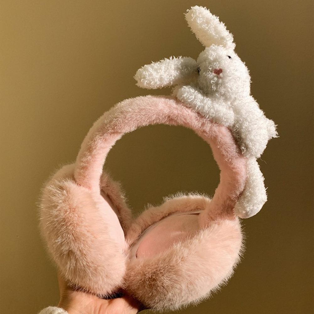 Portable Rabbit Plush Earmuffs 3D Bunny Fluffy Earmuffs Fashion Winter Ear Covers  For Women Ladies