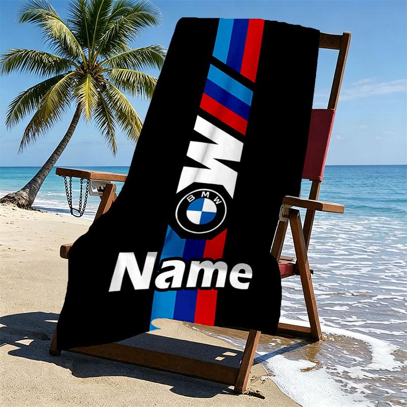 Custom Name Personalized BMW Print Beach Towel, for Trip Camping Beach Party Home Decor, Birthday Gift for Family & Friends