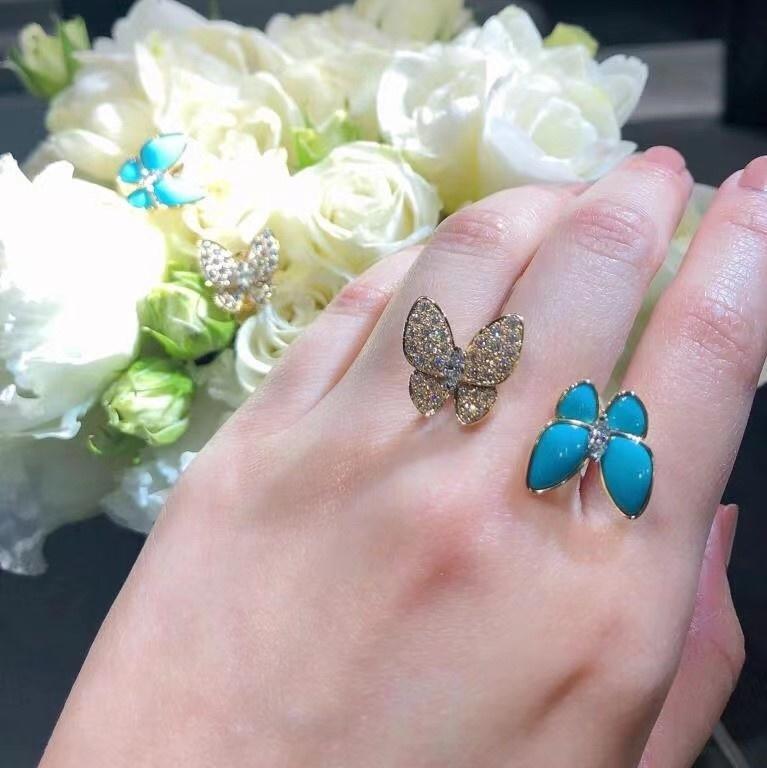 High Qulity Classic New 2024 European Famous Brand Luxury Jewelry Rings For Women Zircon Butterfly Turquoise Anniversary Gifts