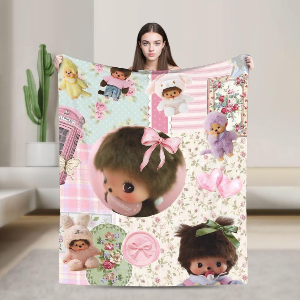 Monchhichis Kun Chan Pärchen Decke Niedliche Cartoon Flanell Tolle Warme Überwurfdecke für Bettwäsche Wohnzimmer Herbst/Winter Outdoor