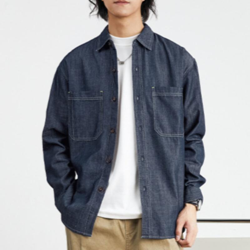 Spring and Autumn New Men's Retro Loose Denim Long Sleeve Shirt