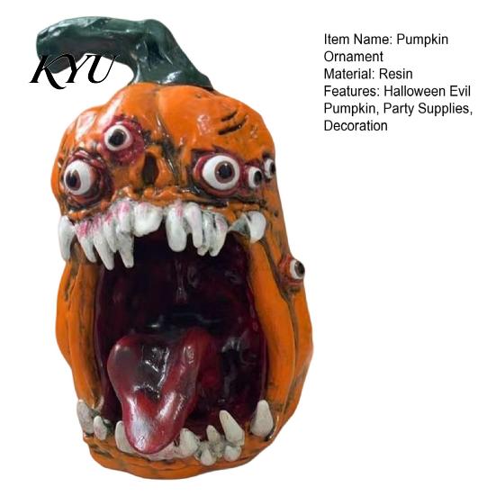 Fangs Pumpkin Decoration Halloween Evil Figurine, Ornament with Multi Eyes and Spooky Decorations Fangs, Demon Resin Statue for Party Shape