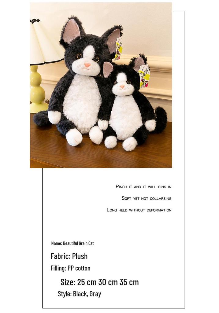 Black & White Devon Rex Cat Plush Toy – Cute, Curly-Haired Doll & Hug Pillow Gift for Girls