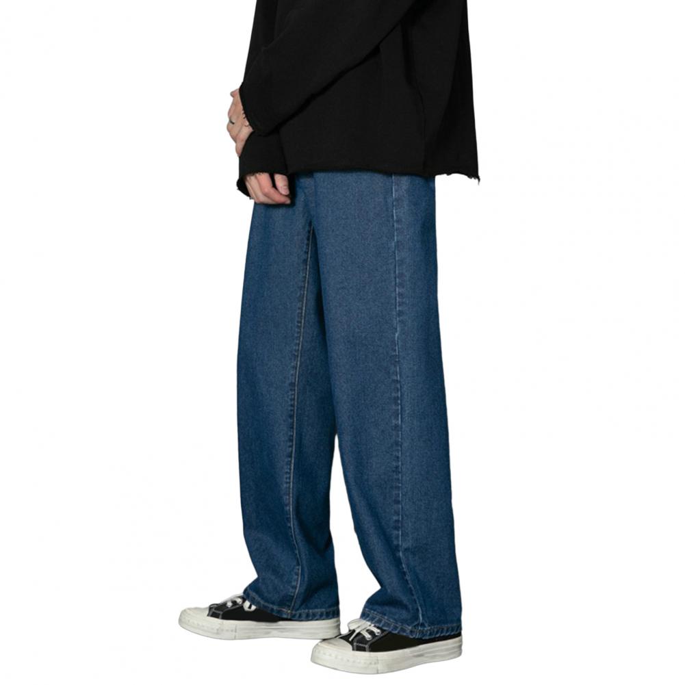 Men Pants Straight Wide Leg Loose Deep Crotch Solid Color Retro Soft Breathable Button Zipper Closure Streetwear Men Long Trouse