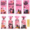 100PCS/Pack Pink Halloween Zip Tie Flat Pocket Mix Style Ghost Pumpkin Decorating Halloween Atmosphere Cookie Snack Gift Bag ZYF