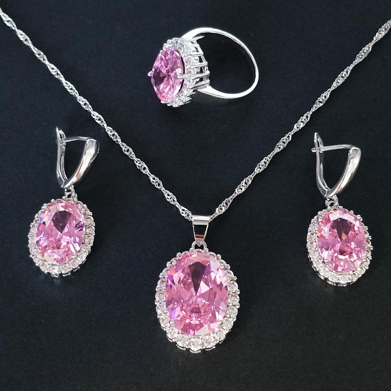European-American Zircon Jewelry Set: Ring, Necklace, Earrings - Three-Piece Inlaid Zircon Collection