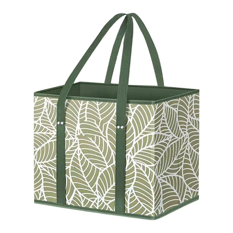 Foldable Grocery Basket With Large Capacity Nonwoven Storage Bag with Reinforced Bottom For Supermarket Picnic