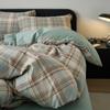 100% Cotton Bedding Set Simple Plaid Dorm Guest Room Bed Sheet Duvet Cover Pillowcase