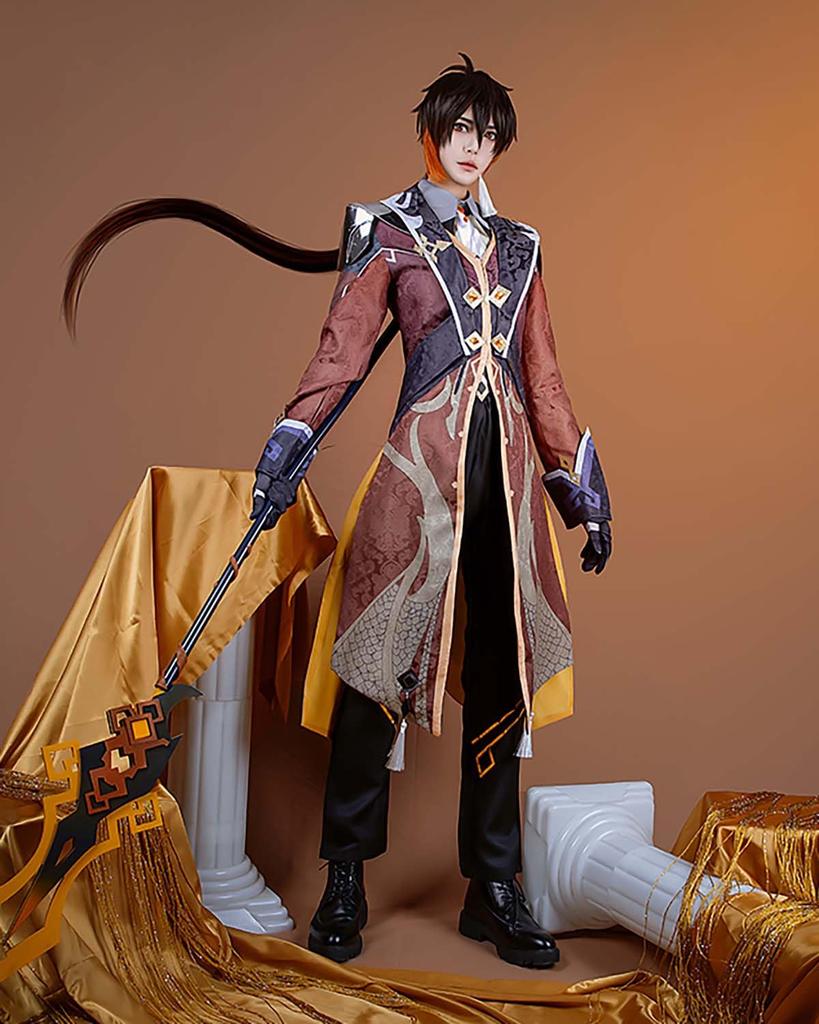 Zhongli Cosplay Costume with Emperor of the Genshin Full Adult Perfect for School Genshin Zhongli Cosplay Wig Size New [Brilliant Product] Wig, Rocks,
