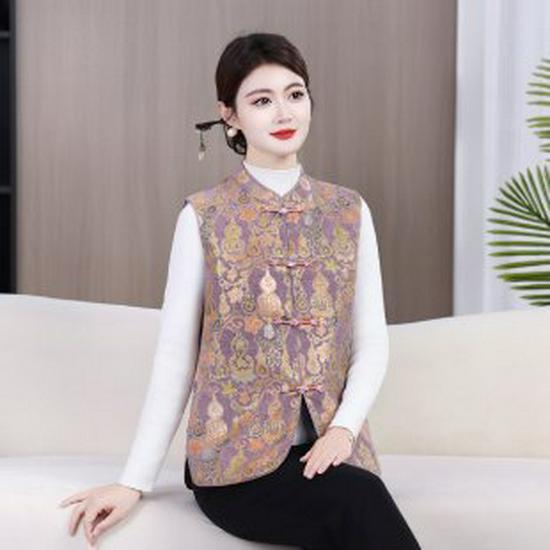 2026 Women's Retro Chinese Frog Button Vest for Spring and Autumn – Ideal for Middle-Aged and Elderly