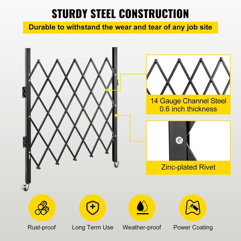 Single Folding Security Gate, 94 × 122 cm(W × H) Folding Door Gate, Steel Accordion Security Gate, Flexible Expanding Security Gate, 360° Rolling