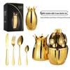 ZISIZ Gold Stainless Steel Crown Bottle 24-Piece Cutlery Set