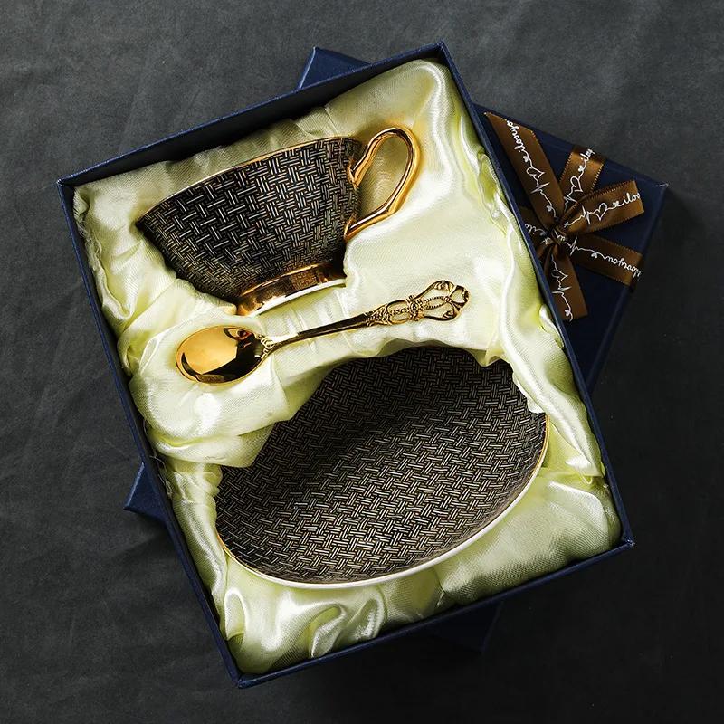 Bone Coffee Mug Set Ceramic Classic Grid Mug Coffeware Sets with Gifts Box Packing Wedding Gifts Chinese Tea Cup Drinkware
